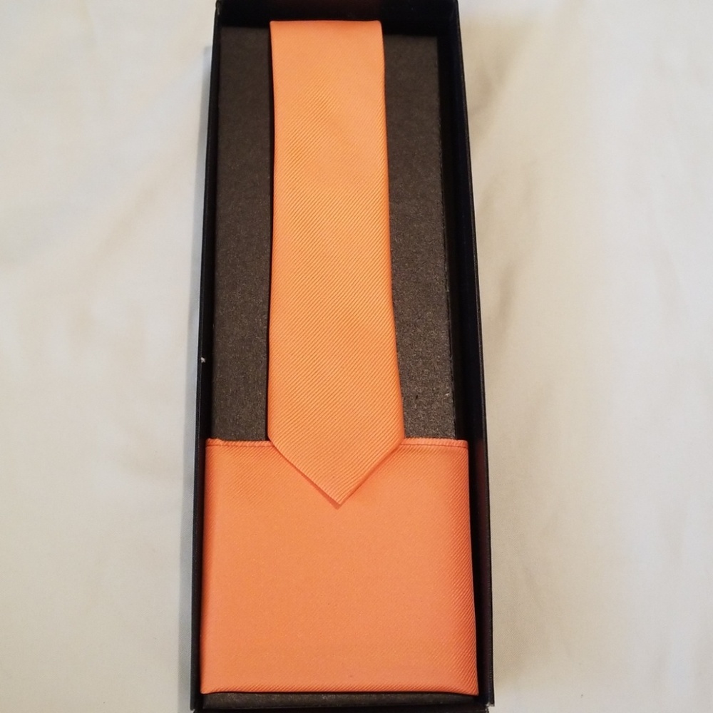 Skinny tie/Hanky set-  Bright Orange